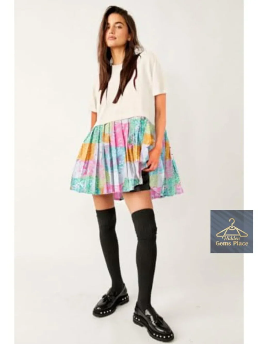 Women's Casual Crew Neck Short Sleeve A-Line Dress with Floral Print